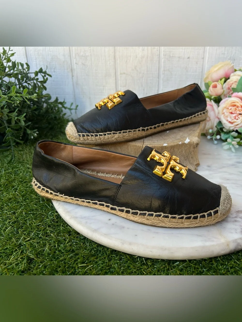TORY BURCH Eleanor espadrilles Color: Perfect Black size 6.5 gently used